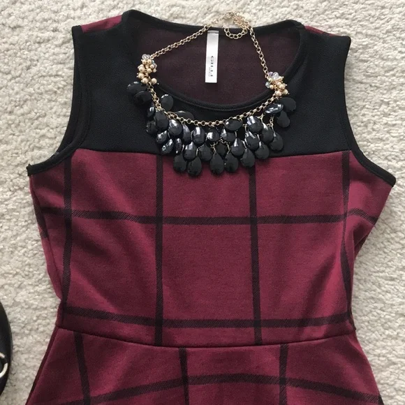 Black & Wine Color Fit & Flare Dress - Picture 2 of 6